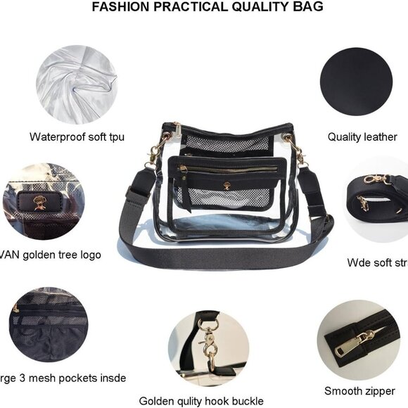 Clear Crossbody Bag Womens Stadium Approved Transparent Purse for Concerts - Picture 3 of 8
